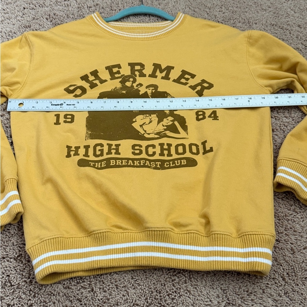 XS the breakfast club Shermer High School sweatshirt top mustard yellow stripe - Picture 6 of 9